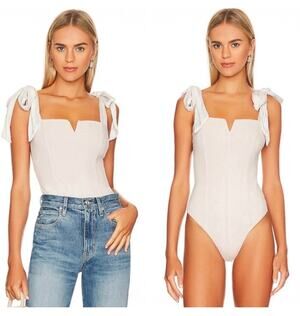 Free People Lola Bodysuit Size XS Bow Harvest Moon Taupe Cream Feminine